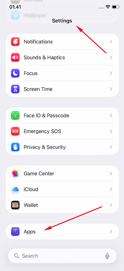 Settings dan menu Apps