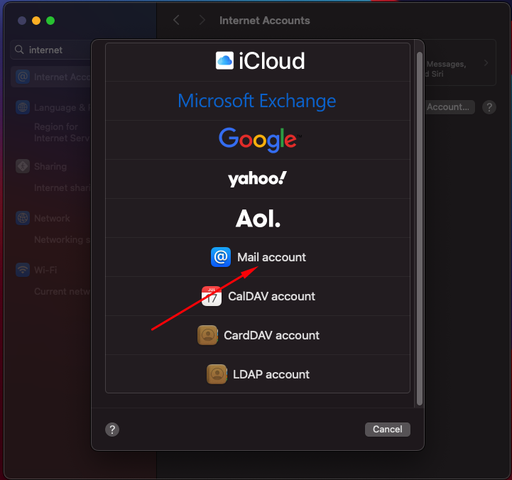 Pilihan Mail account