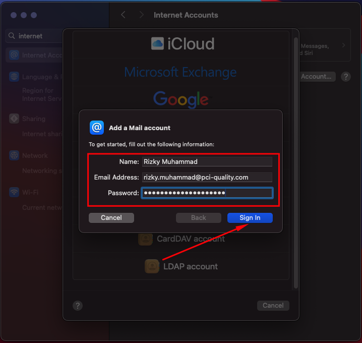 Form isi informasi akun email